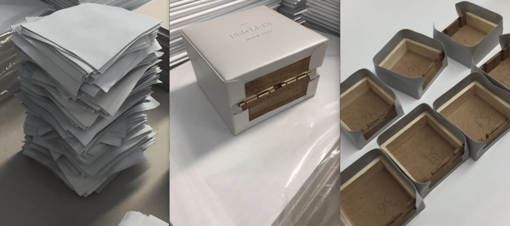 fabrication à la main d'un écrin à bijoux sur mesure - nous produisons toutes finitions en petites et grandes séries